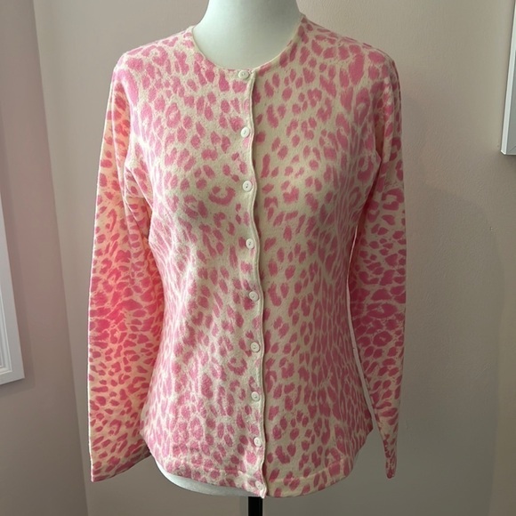 Vintage Lambswool Blend Rino Rossi Pink Cheetah Print Cardigan - Picture 1 of 8